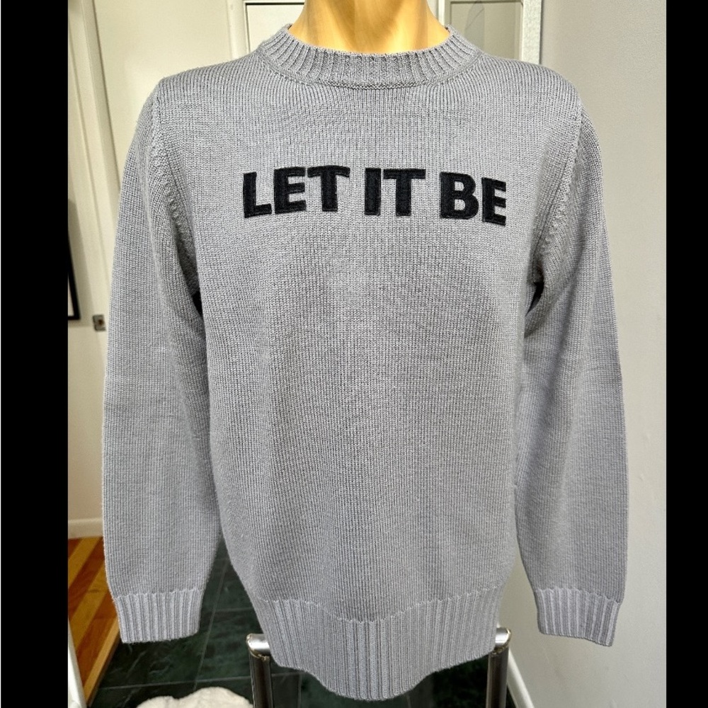 SMART TURNOUT LONDON MENS SOFT GRAY MERINO WOOL SWEATER LET IT BE BEATLES M EUC